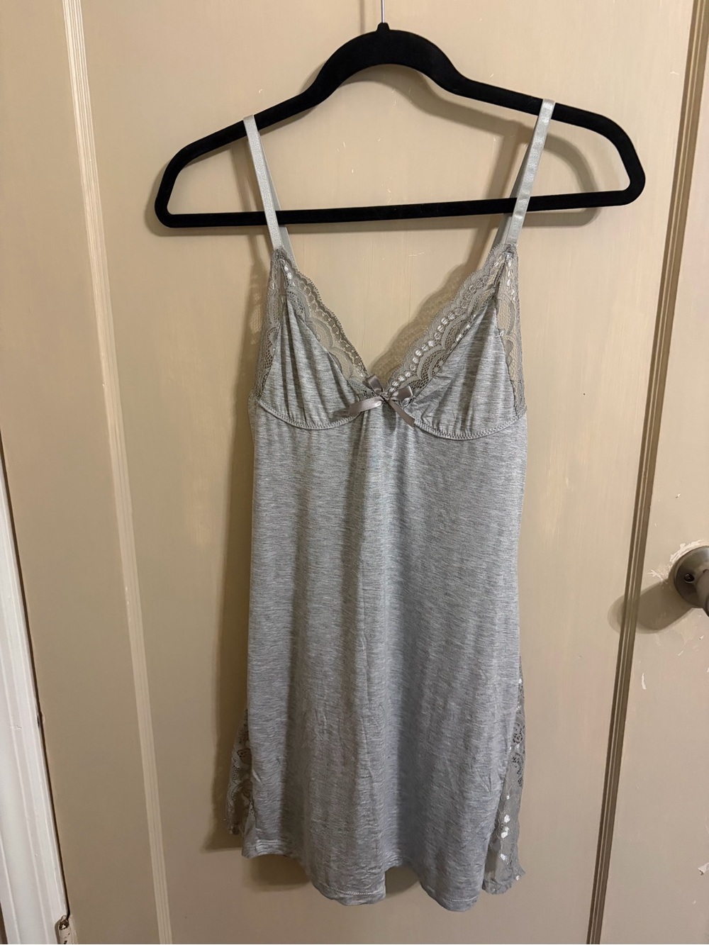 Light Gray Lace-Trim Chemise with Adjustable Straps